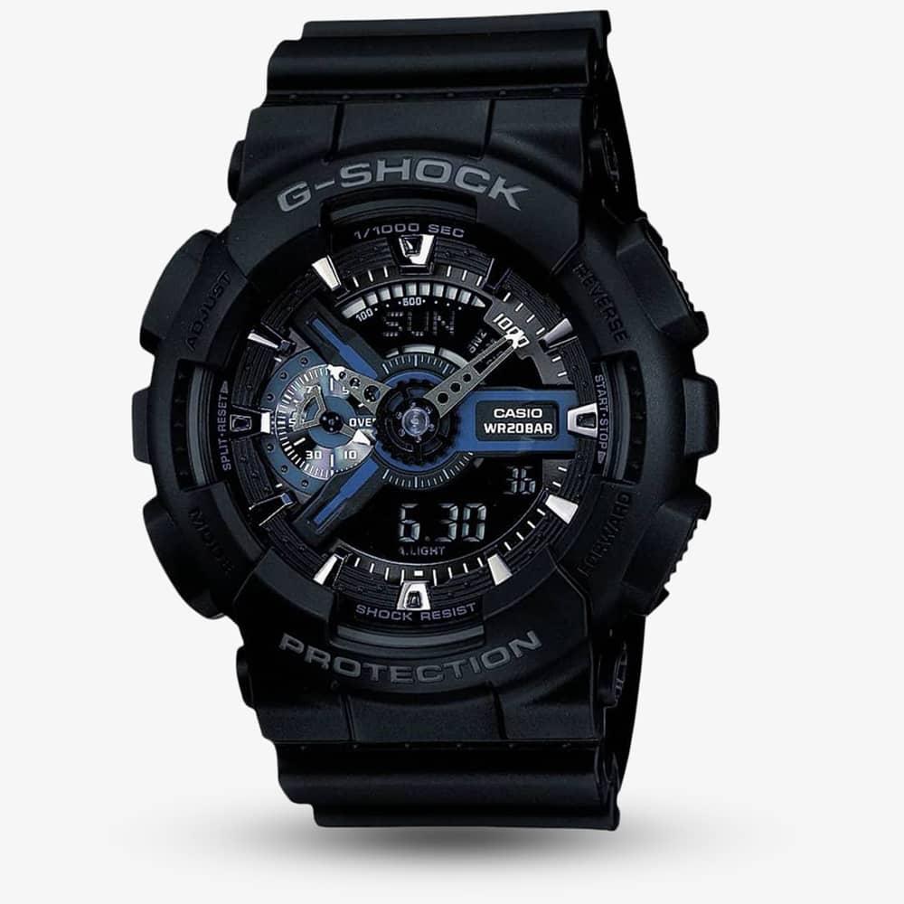 House of Watches - Casio G-Shock Classic Dual Display Chronograph Black Plastic Strap Watch GA-110-1BER