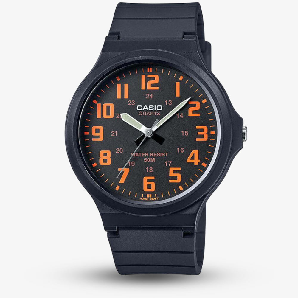 House of Watches - Casio Mens Analogue Black And Orange Dial Watch MW-240-4BVEF