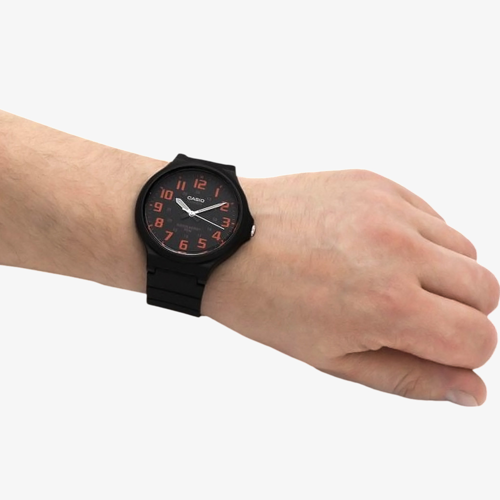 Casio Mens Analogue Black And Orange Dial Watch MW-240-4BVEF