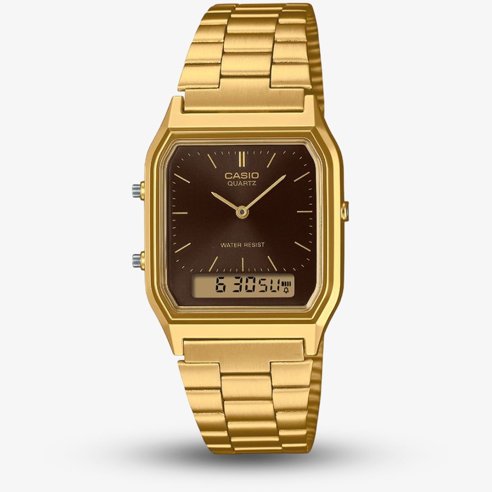 House of Watches - Casio Unisex Vintage Brown Dial Dual Display Watch AQ-230GA-5AMQYES