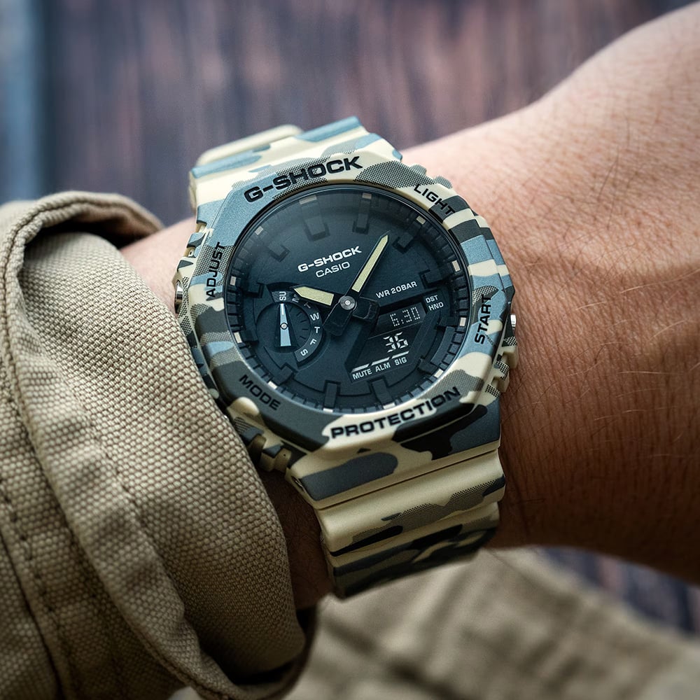 Casio Mens G-Shock 2100 Series Green Camo Strap Watch GA-2100CM-5AER