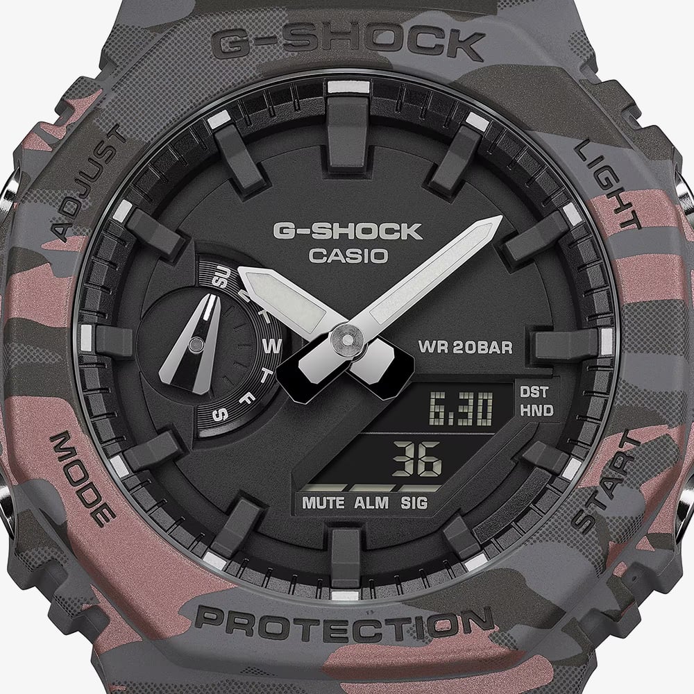 Casio Mens G-Shock 2100 Series Grey & Red Camo Strap Watch GA-2100CM-8AER