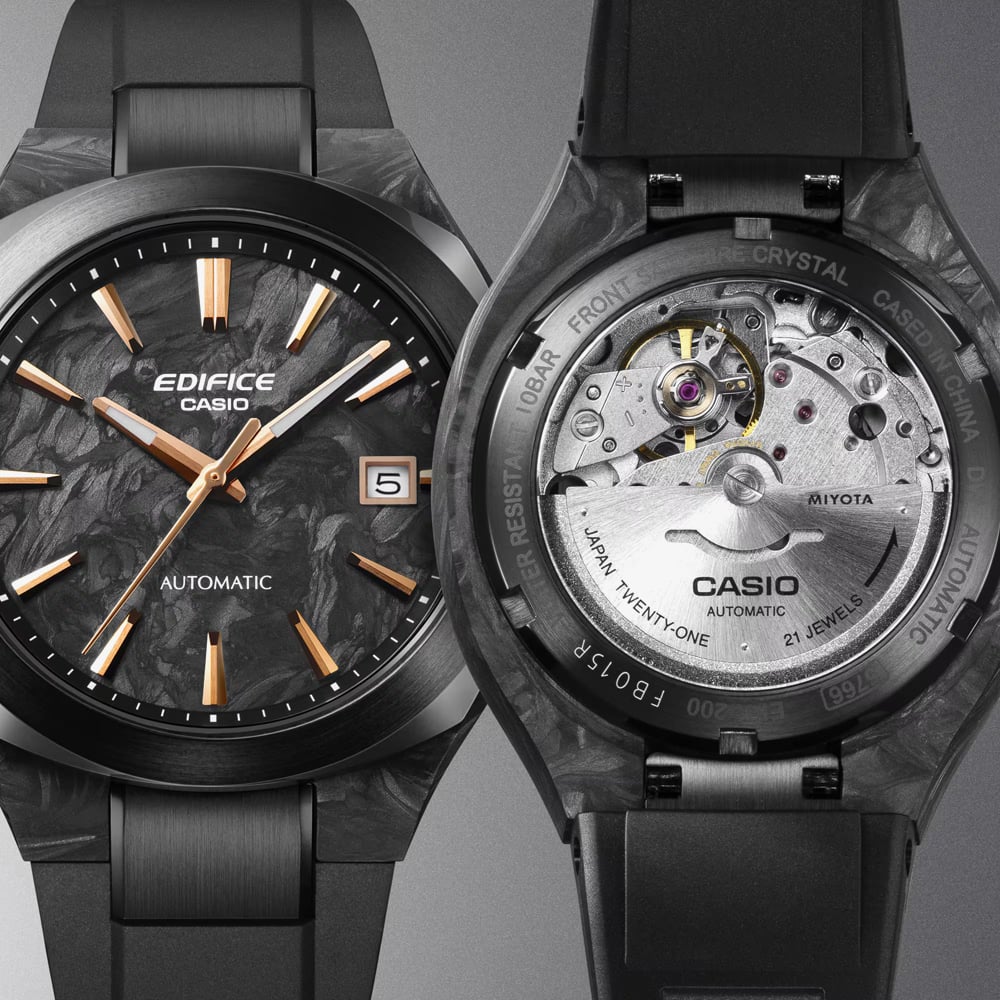 Casio Mens Edifice Automatic Forged Carbon Black Resin Strap Watch EFK-200XPB-1AER