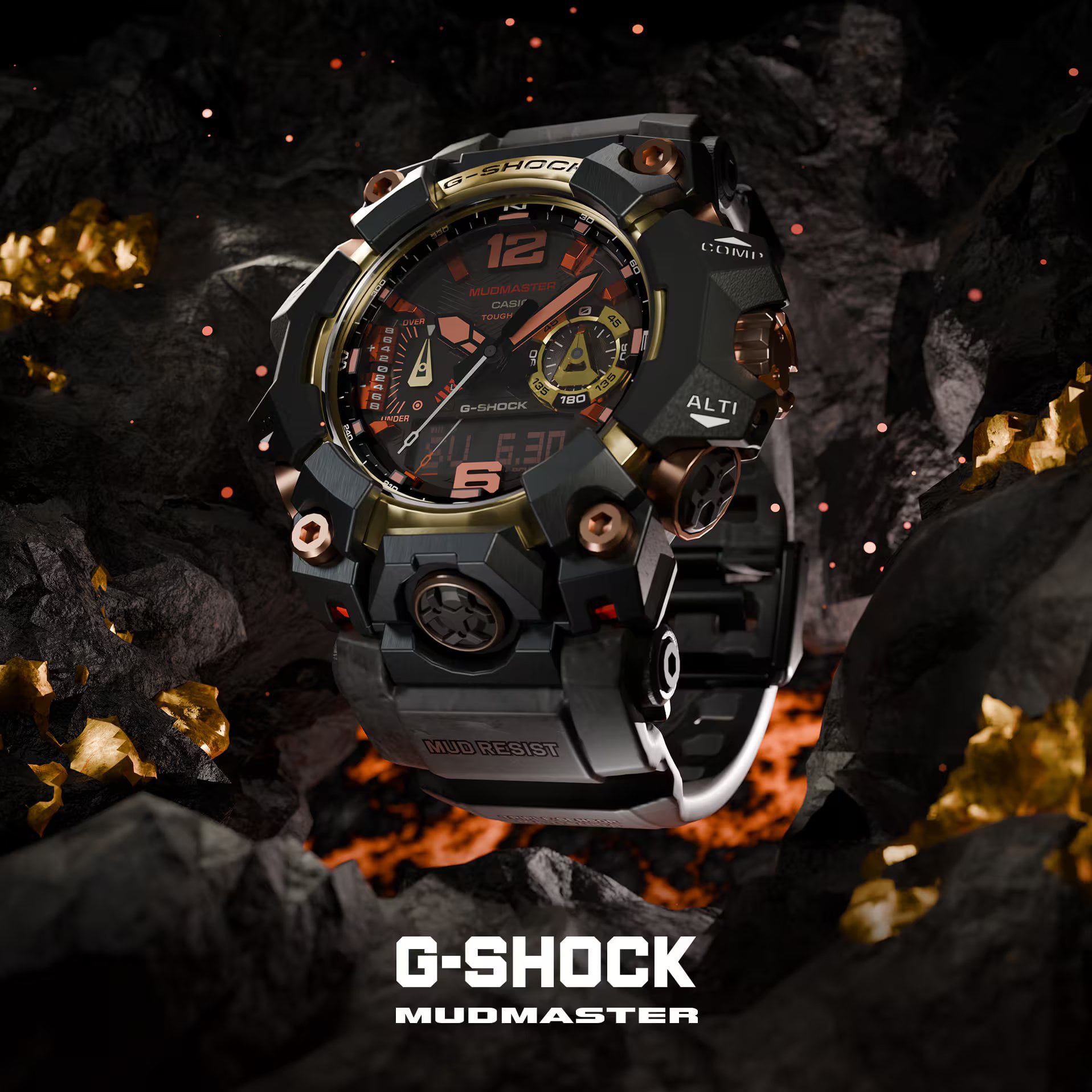 Casio Mens Limited Edition G-Shock Mudmaster Magma Gold Dual Display Watch GWG-B1000MG-1A9ER