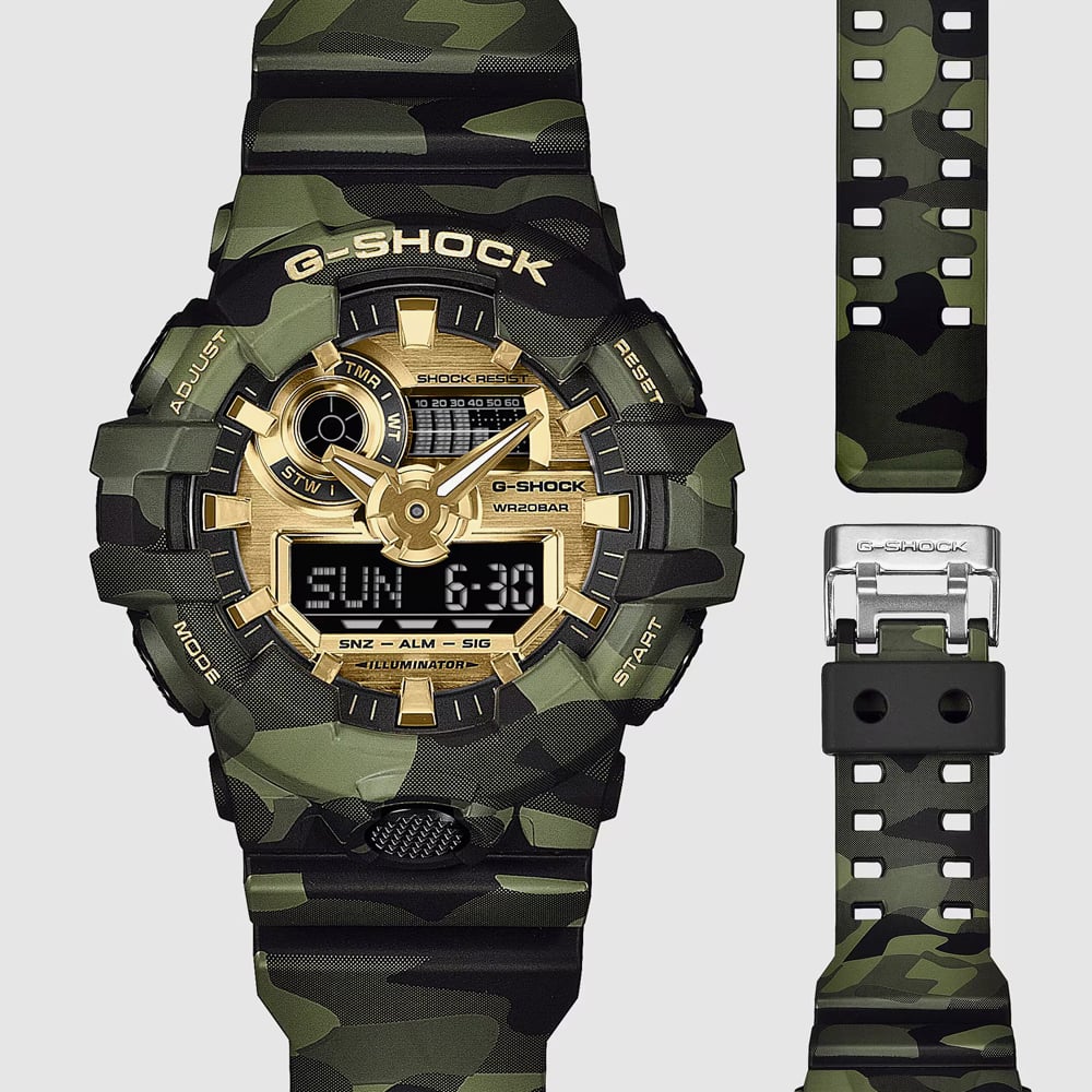 Casio Mens G-Shock Bold Camo Series Dual Display Strap Watch GA-700CMG-3AER