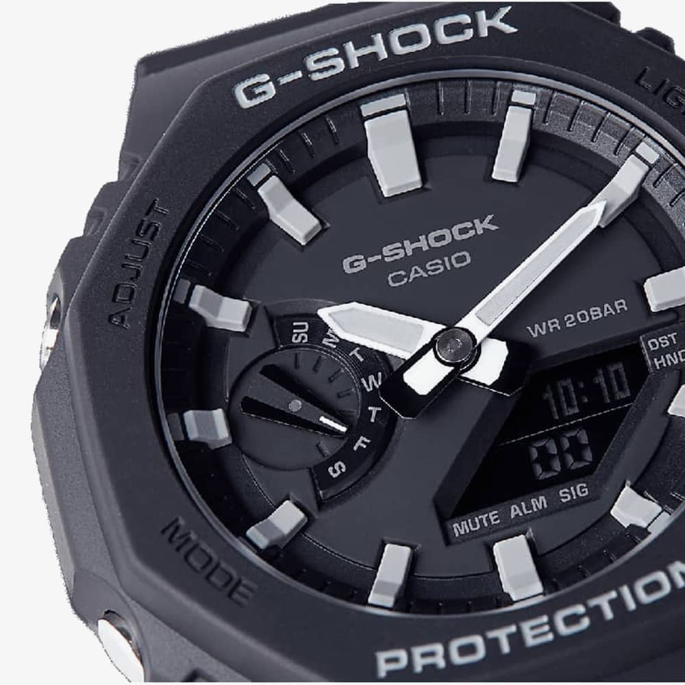 Casio G-Shock Classic Octagon Series Chronograph Dual Display Black Plastic Strap Watch GA-2100-1AER