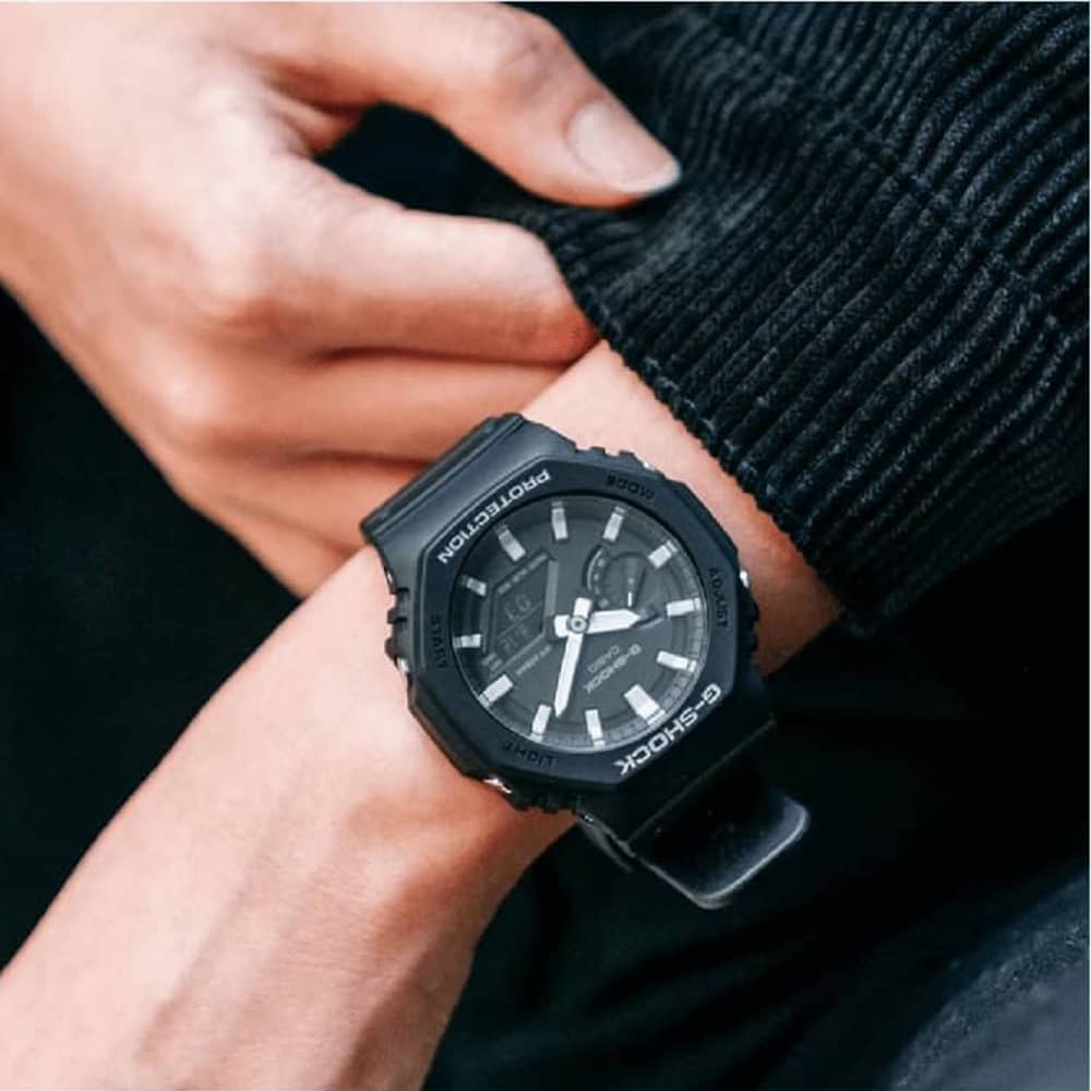 Casio G-Shock Classic Octagon Series Chronograph Dual Display Black Plastic Strap Watch GA-2100-1AER