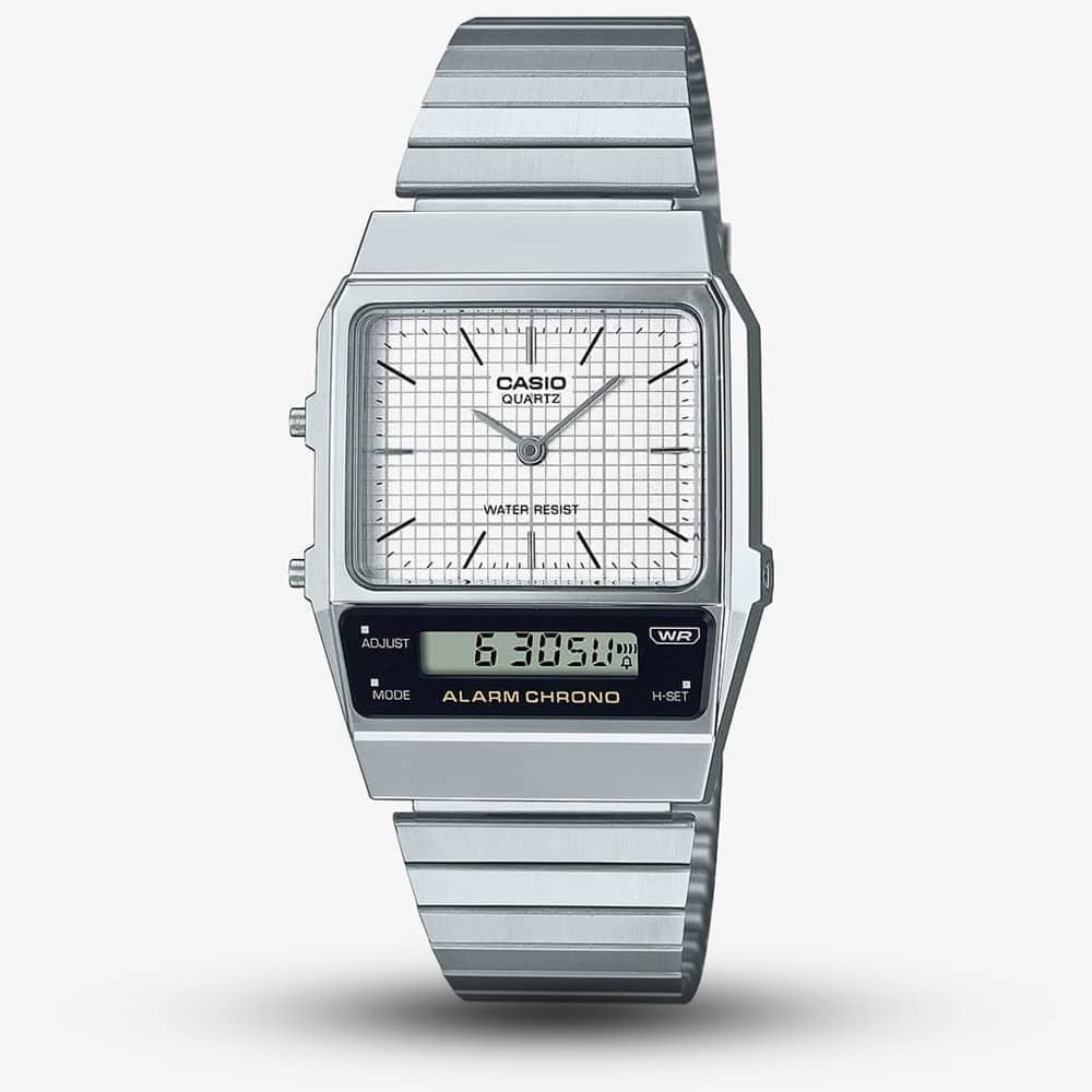 House of Watches - Casio Unisex White Dial Vintage Dual Display Watch AQ-800E-7AEF