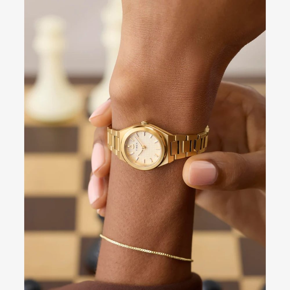 Timex Ladies Q Continental Mini 24mm Gold Tone Bracelet Watch TW2Y68300