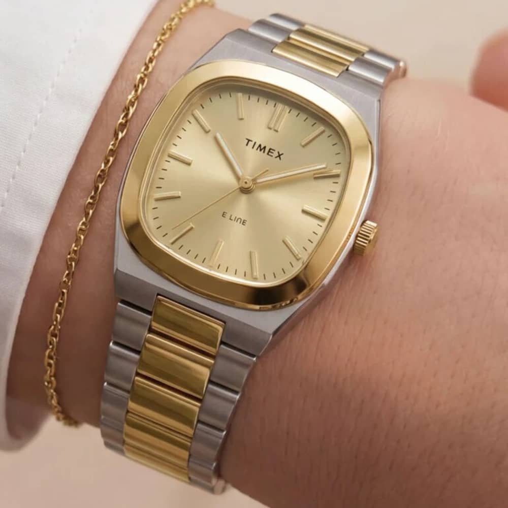Timex Ladies E-Line Champagne Dial Two Tone Bracelet Watch TW6A00800