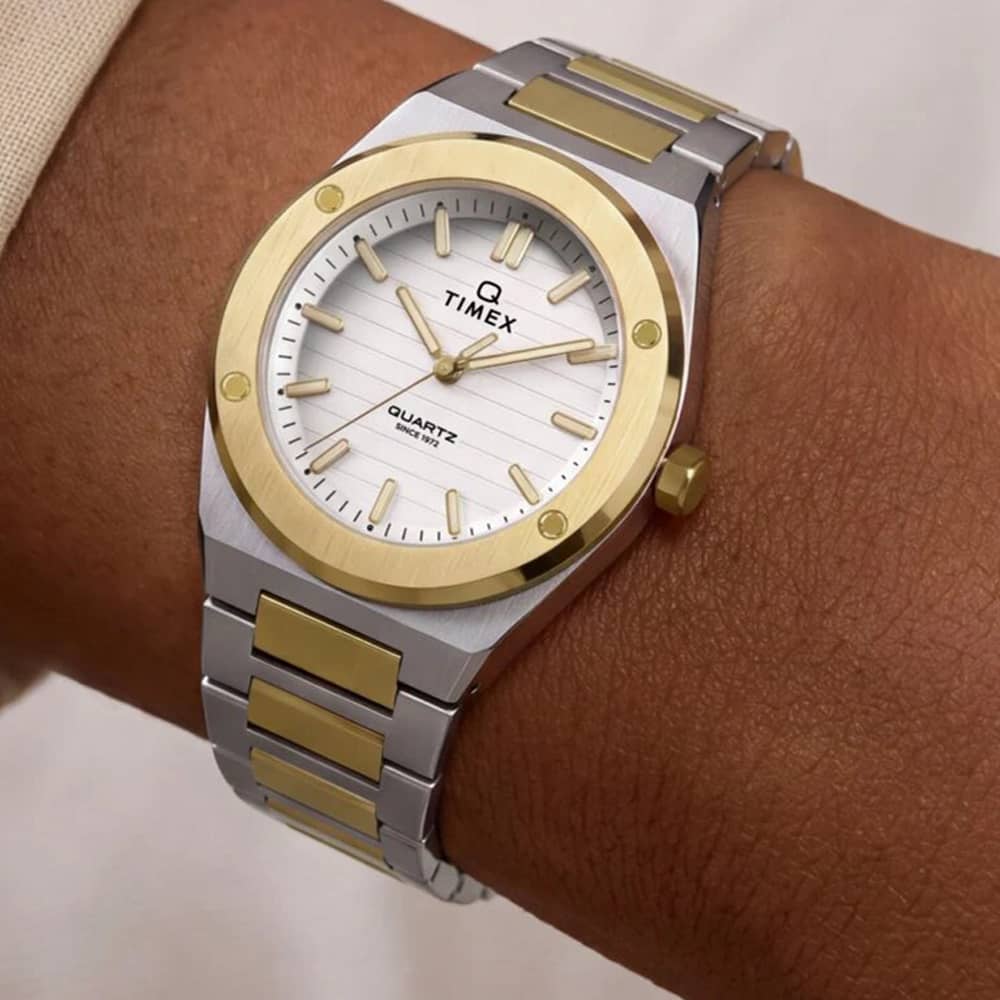 Timex Ladies Q Marbella Silver Dial Two Tone Bracelet Watch TW2Y81900