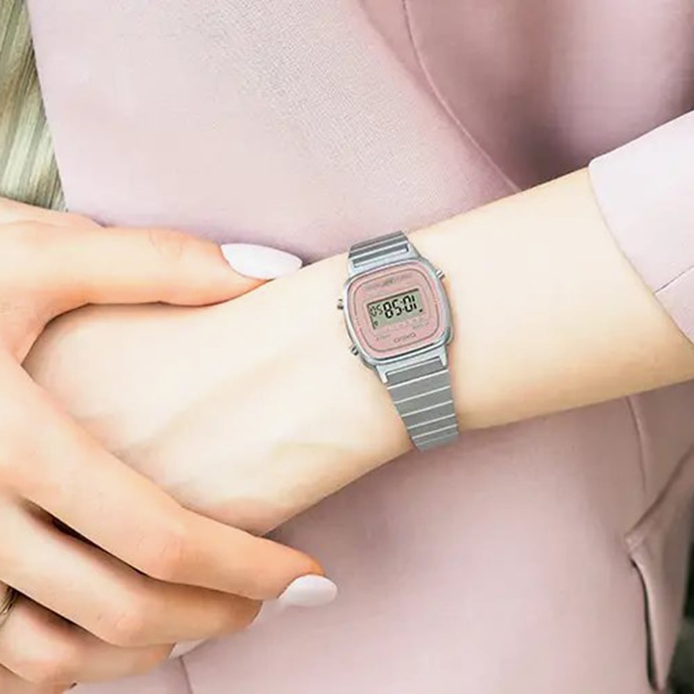 Casio Vintage Silver & Pink Digital Dial Watch LA670WEA-4A2EF