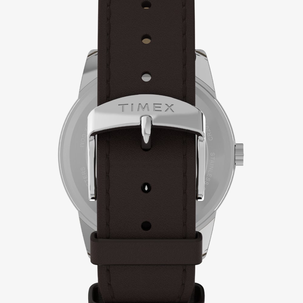 Timex Mens Easy Reader White Dial Brown Leather Strap Watch TW2Y12600