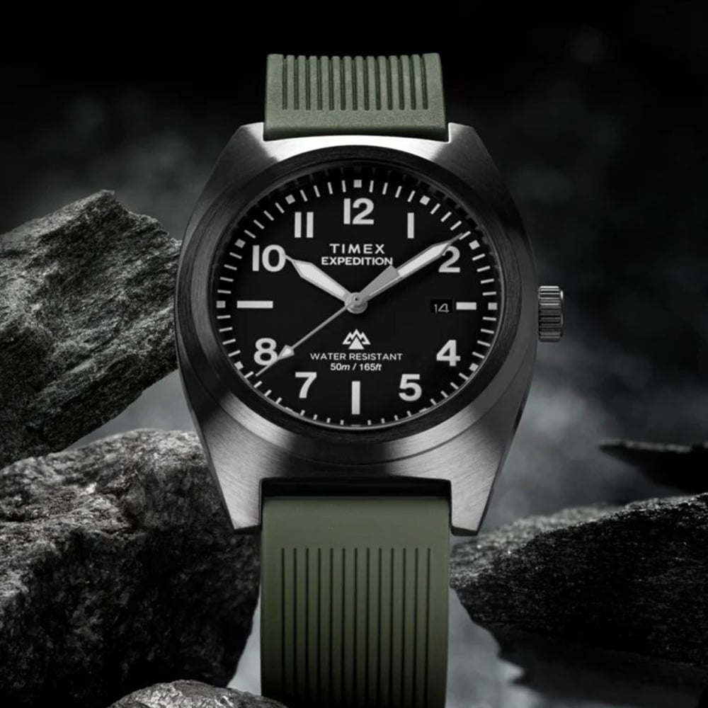 Timex  Mens Expedition Capstone Black Dial Green Rubber Strap Watch TW2Y18000