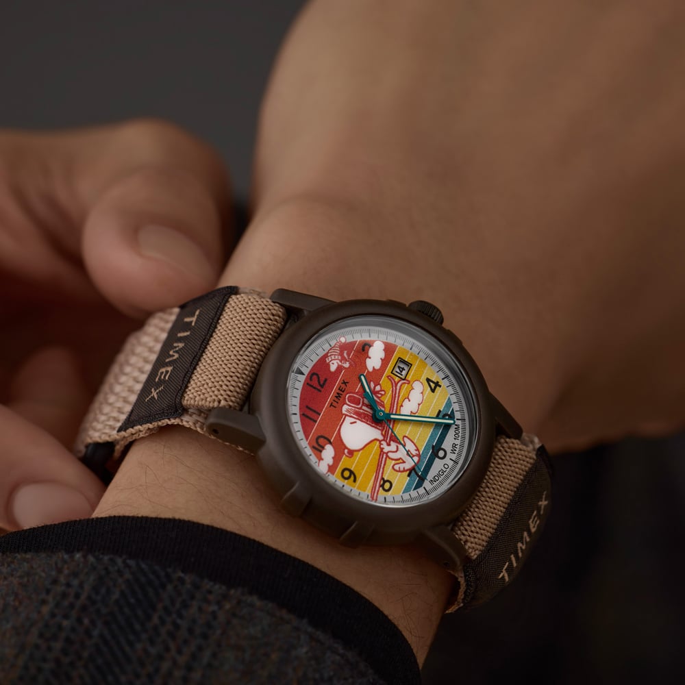 Timex Mens X Peanuts Camper Ski Multicolour Dial Fabric Strap Watch TW4B34900
