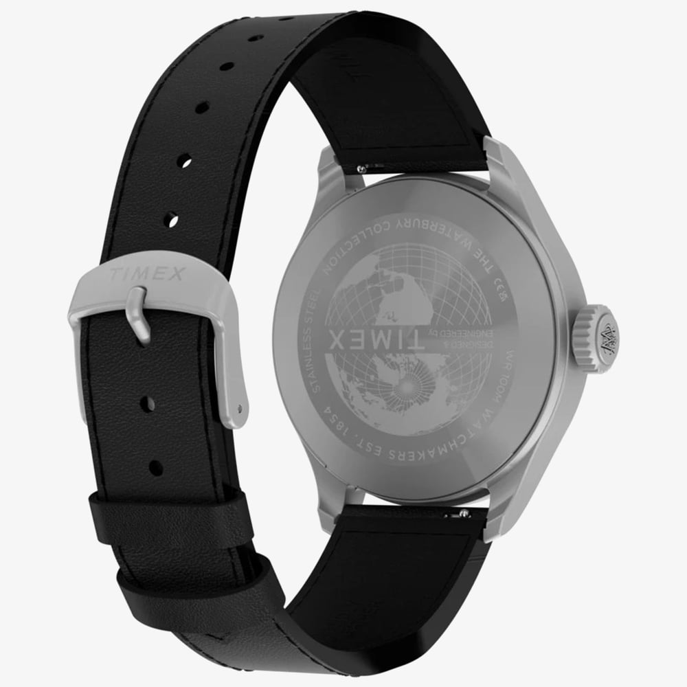 Timex Mens Waterbury Ace Black Leather Strap Watch TW2Y70400