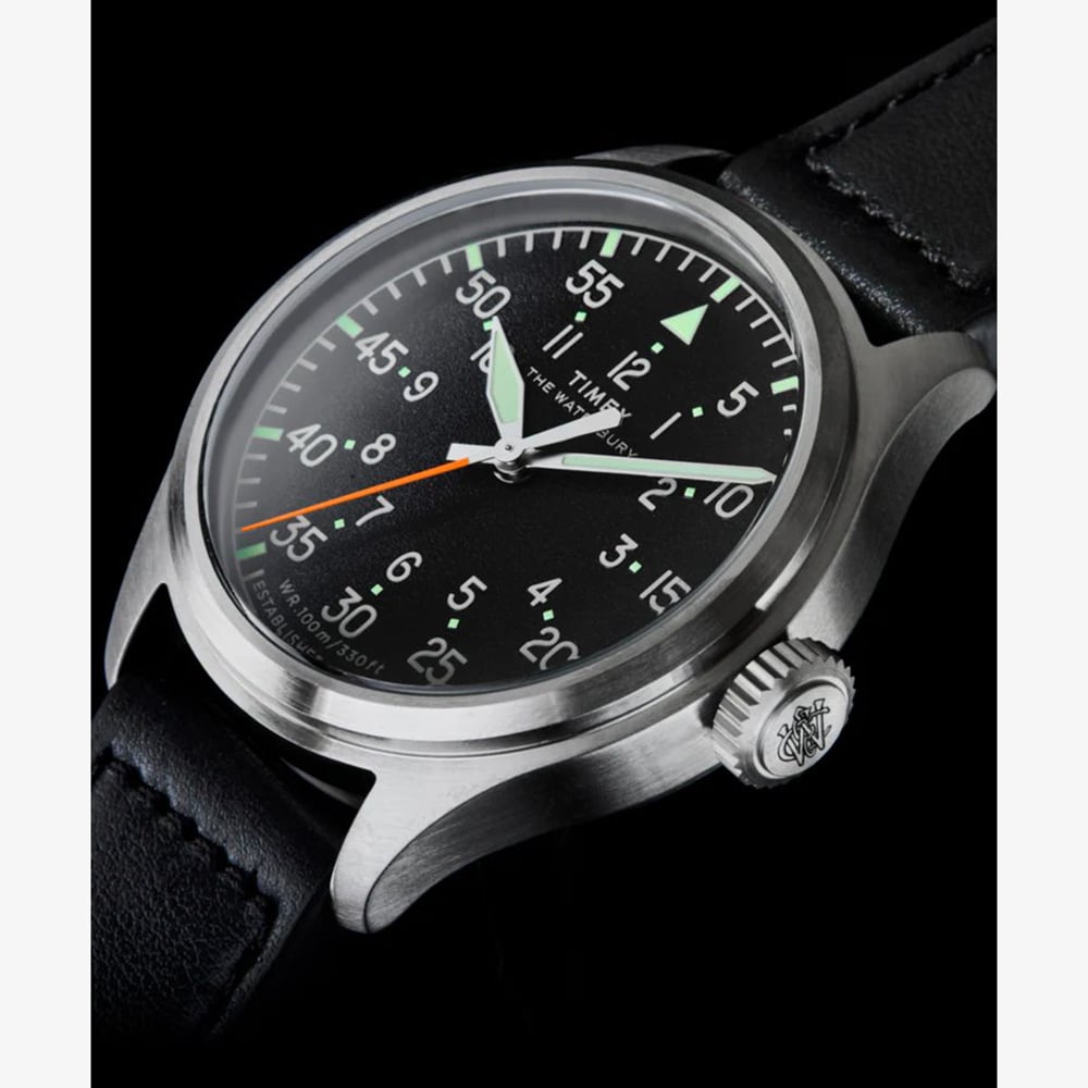 Timex Mens Waterbury Ace Black Leather Strap Watch TW2Y70400