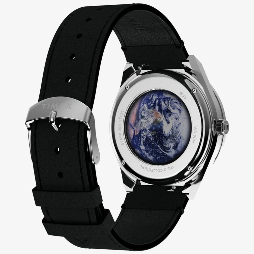 Timex x NASA Mens Q Space Black Leather Strap Watch TW2Y56800