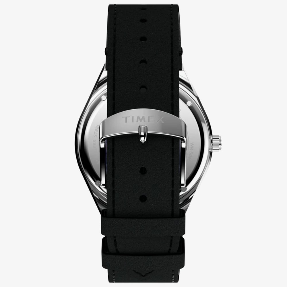 Timex x NASA Mens Q Space Black Leather Strap Watch TW2Y56800