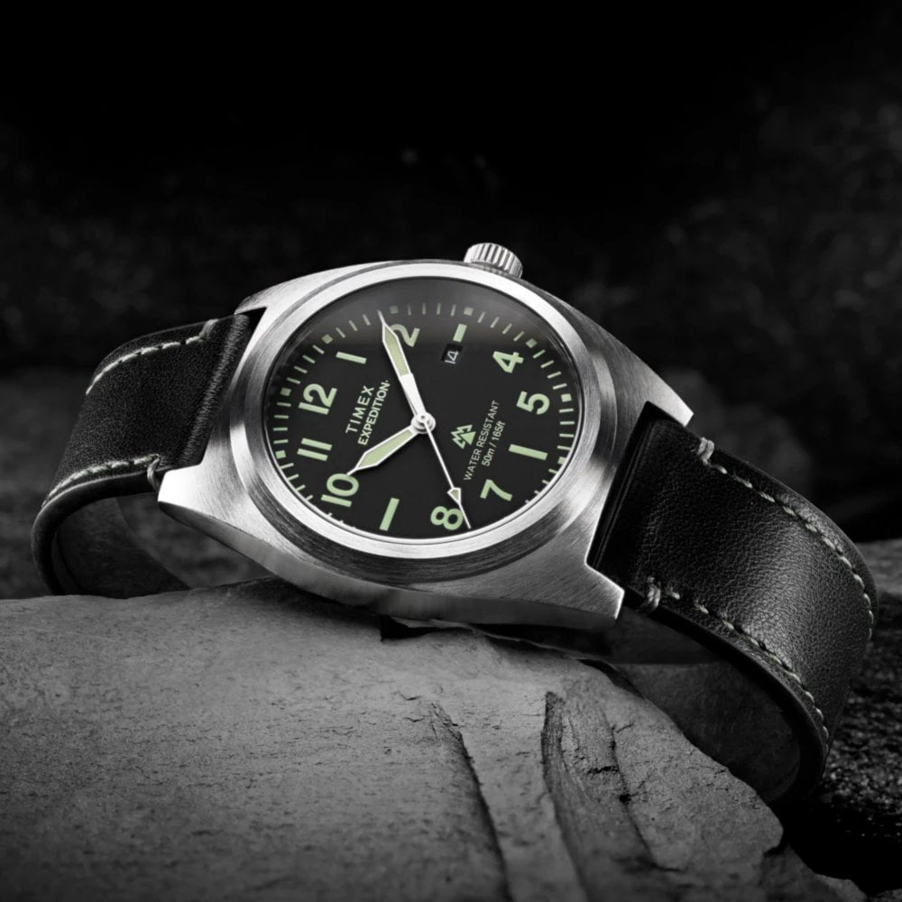 Timex Mens Expedition Capstone Black Leather Strap Watch TW2Y30700
