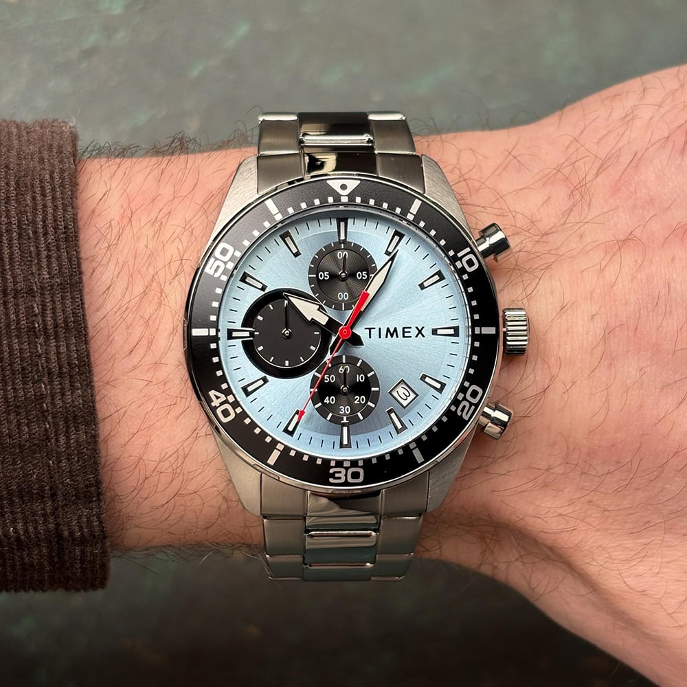 Timex Mens Ridgefield Chronograph Light Blue Bracelet Watch TW2Y62200