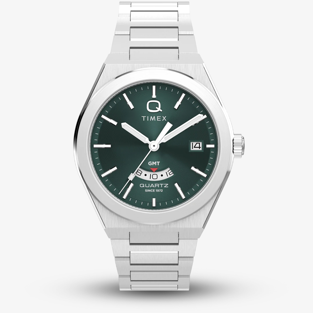 House of Watches - Timex Mens Q Continental GMT Green Bracelet Watch TW2Y24800