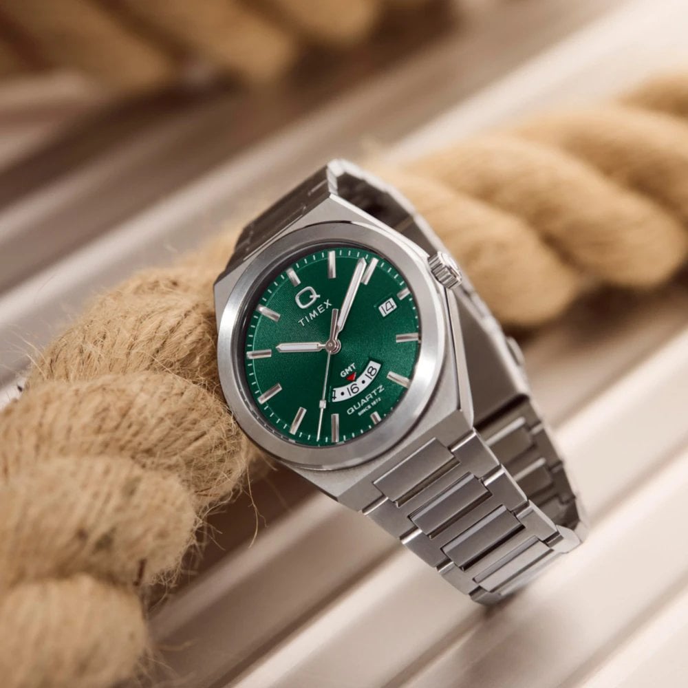Timex Mens Q Continental GMT Green Bracelet Watch TW2Y24800