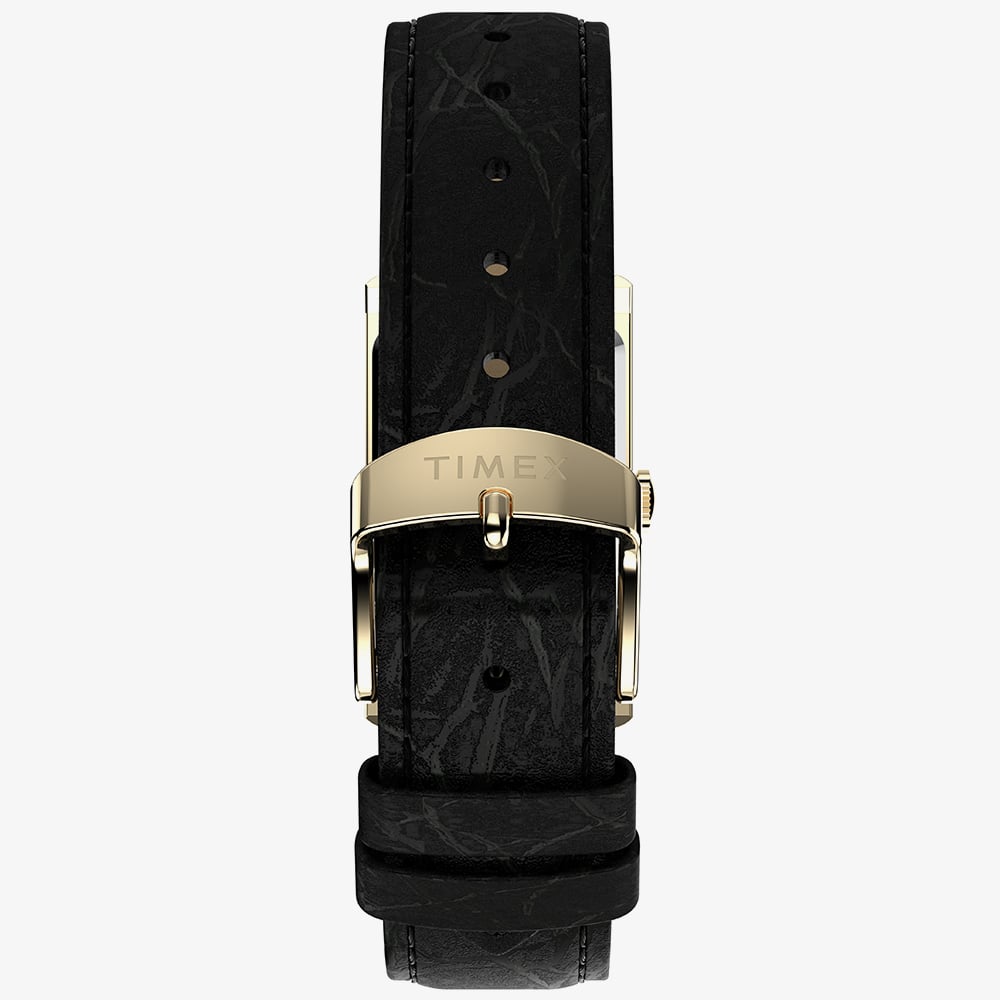 Timex Mens 1976 Lexington Reissue Gold Rectangle Black Leather Strap Watch TW2Y56200