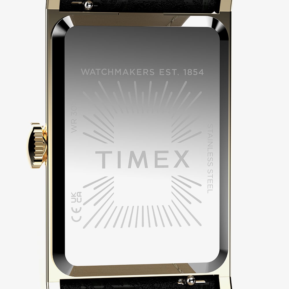 Timex Mens 1976 Lexington Reissue Gold Rectangle Black Leather Strap Watch TW2Y56200