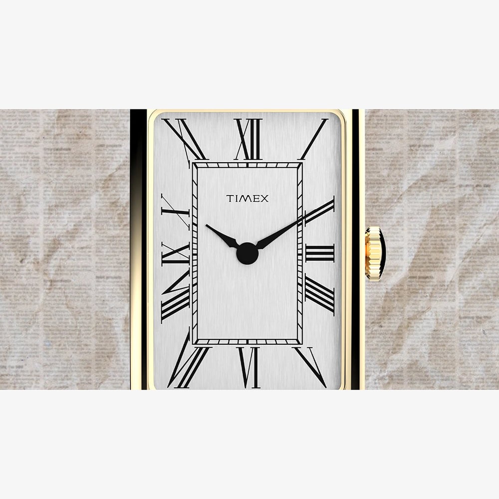 Timex Mens 1976 Lexington Reissue Gold Rectangle Black Leather Strap Watch TW2Y56200