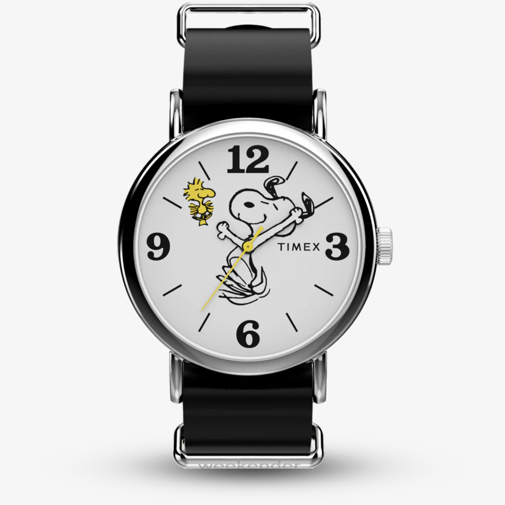 House of Watches - Timex x Peanuts Weekender Snoopy Black Leather Strap Watch TW2Y60900