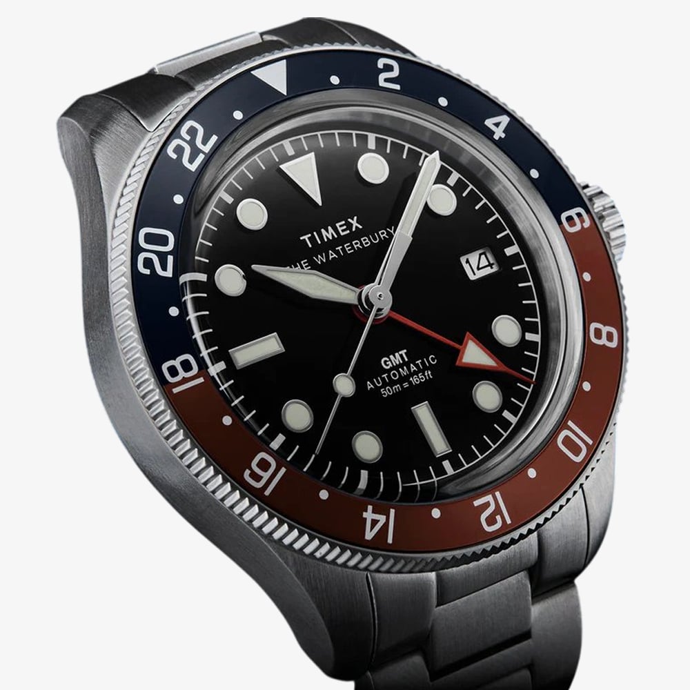 Timex Mens Waterbury Heritage Stainless Steel Red & Blue Bezel Watch TW2Y60600