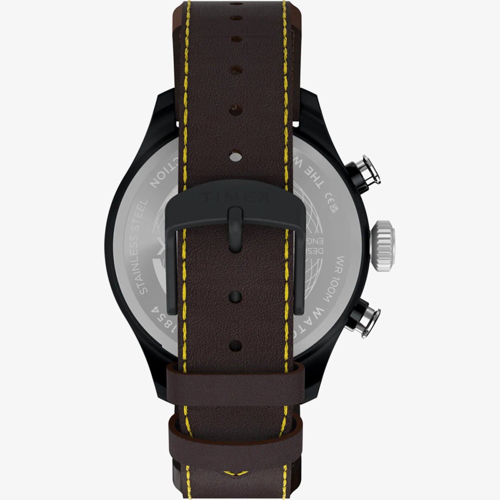 Timex Mens Waterbury Ace Fly-Back Chronograph Brown Leather Strap Watch TW2Y70100