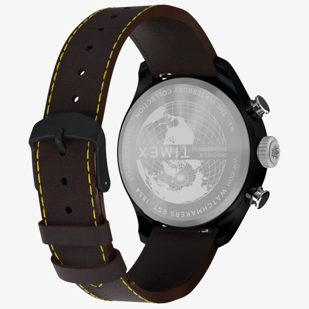 Timex Mens Waterbury Ace Fly-Back Chronograph Brown Leather Strap Watch TW2Y70100