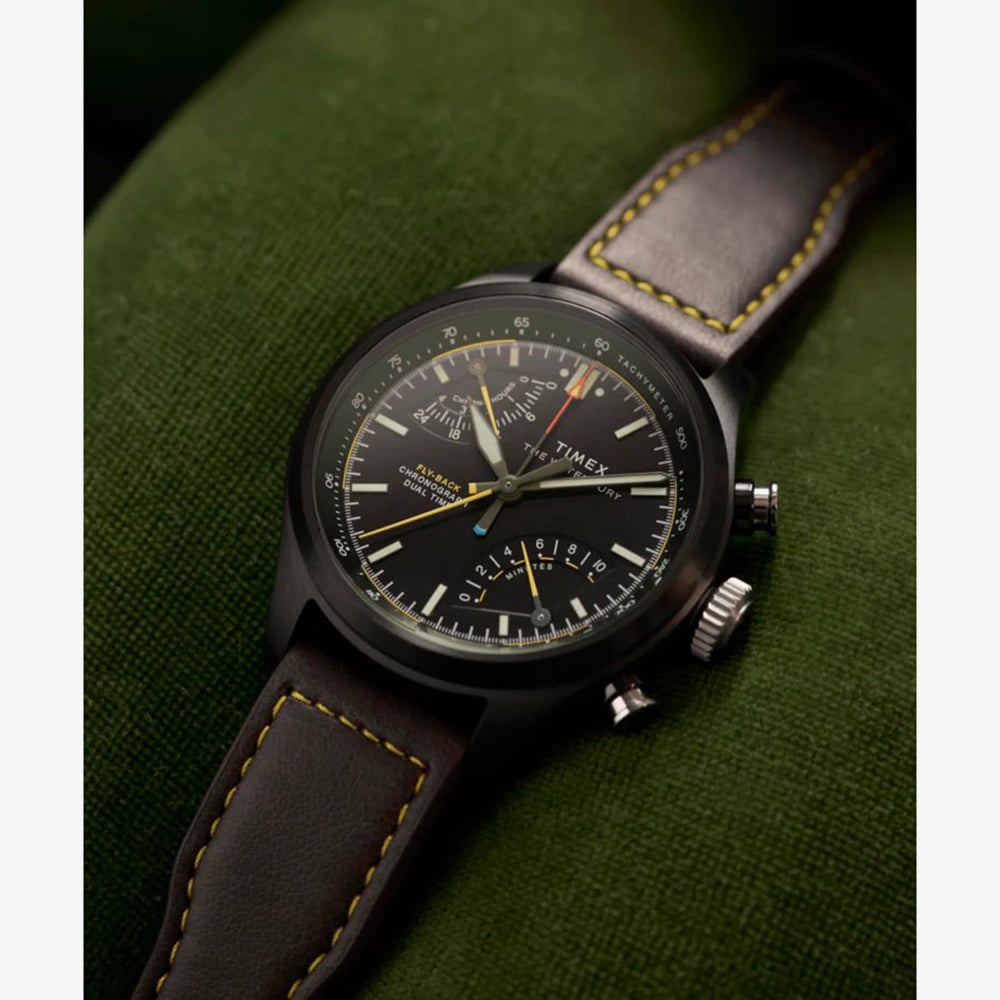 Timex Mens Waterbury Ace Fly-Back Chronograph Brown Leather Strap Watch TW2Y70100