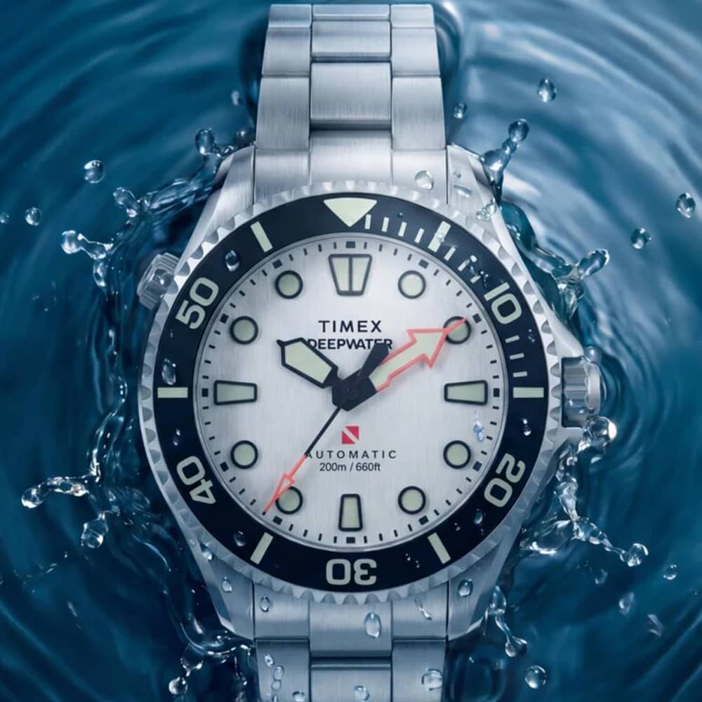 Timex Mens Deepwater Meridian 200 HEV White Dial Bracelet Watch TW3A01600