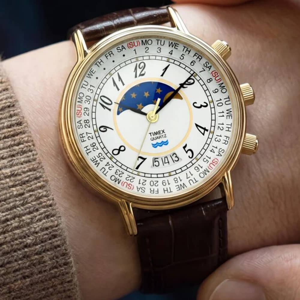 Timex Mens 1990 Moonphase Reissue White Dial Strap Watch TW2Y99000