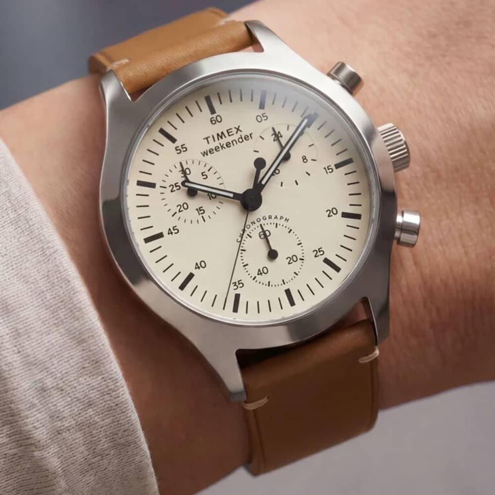 Timex  Mens Weekender New England Chronograph Cream Dial Strap Watch TW2Y85000