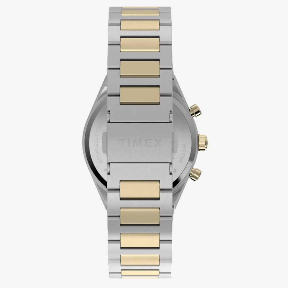 Timex Mens Q Continental Chronograph Gold Dial Two Tone Bracelet Watch TW2Y92300