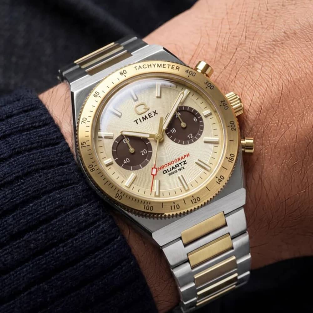 Timex Mens Q Continental Chronograph Gold Dial Two Tone Bracelet Watch TW2Y92300