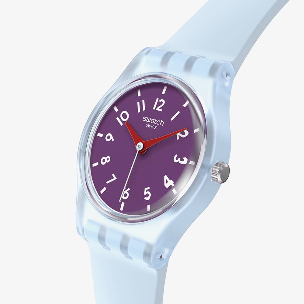 Swatch Powder Plum Transparent Light Blue Watch LL126