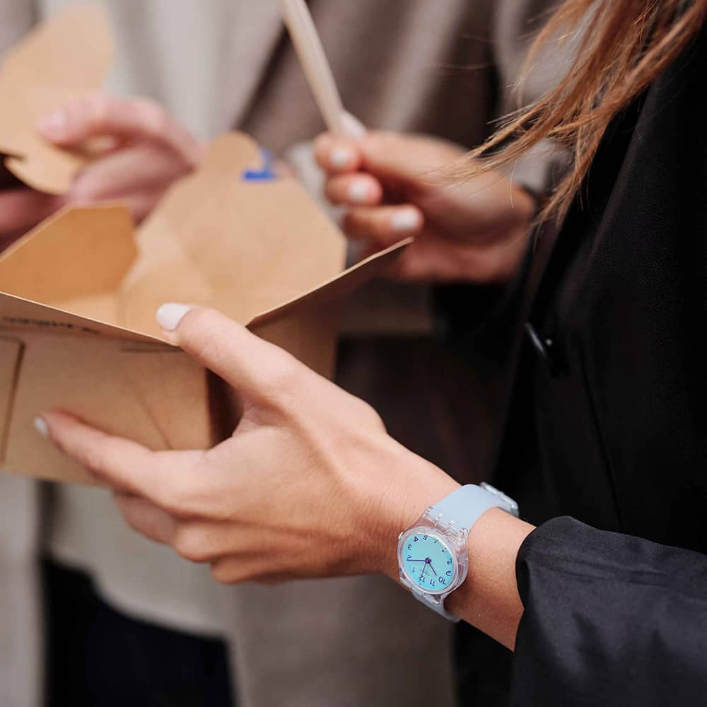 Swatch Ladies Casual Blue Rubber Strap Watch LK396