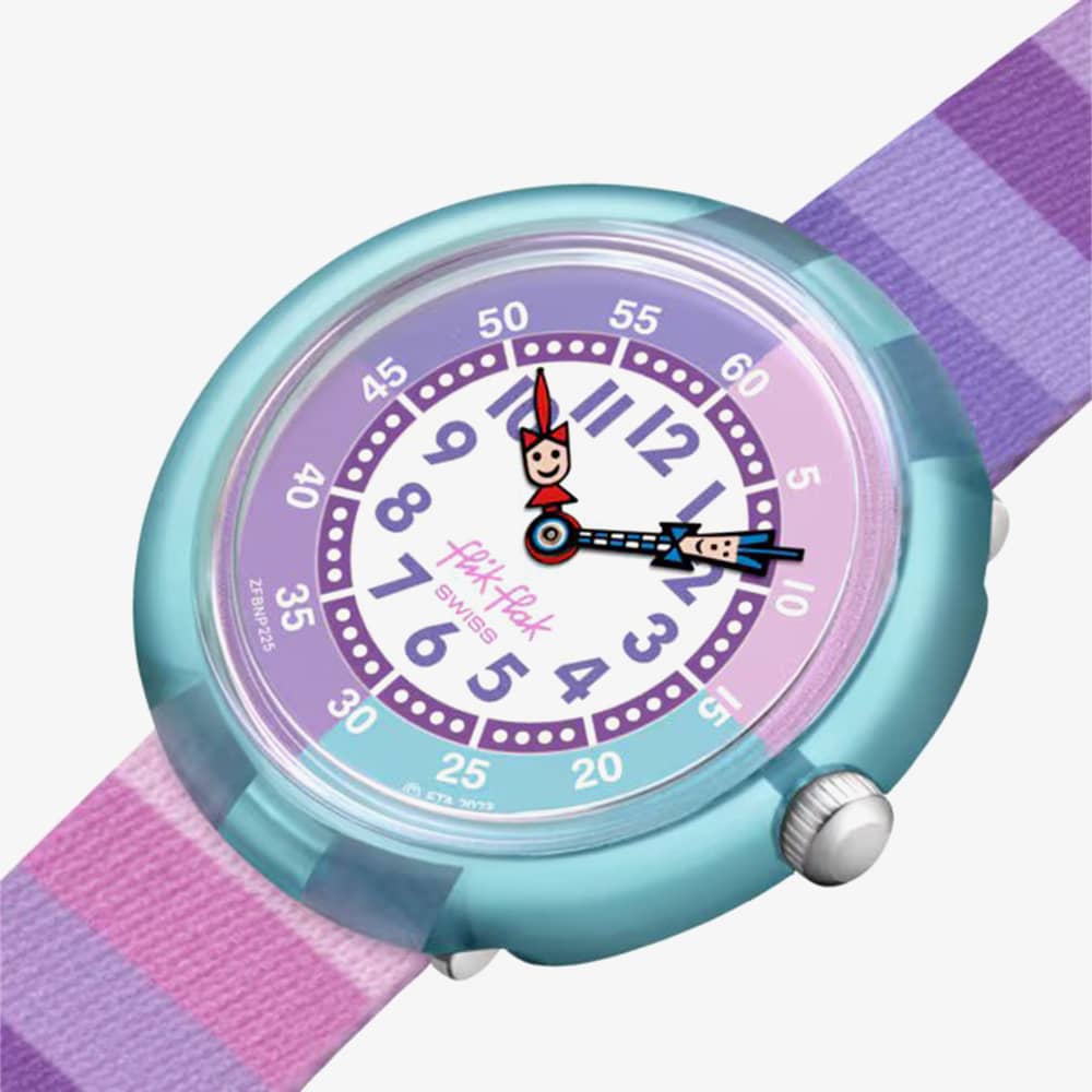Flik Flak Stripy Purple Fabric Watch FBNP225