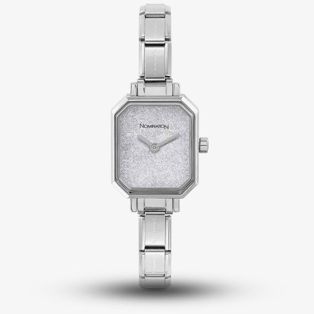 House of Watches - Nomination CLASSIC Paris Silver Glitter Rectangular Dial Bracelet Watch 076030/023