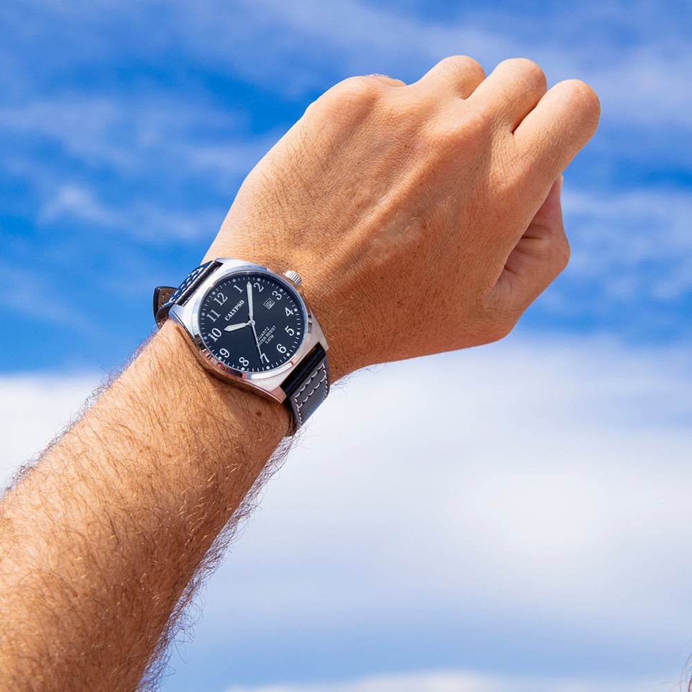 Calypso Mens Black Leather Strap Watch K5868/4