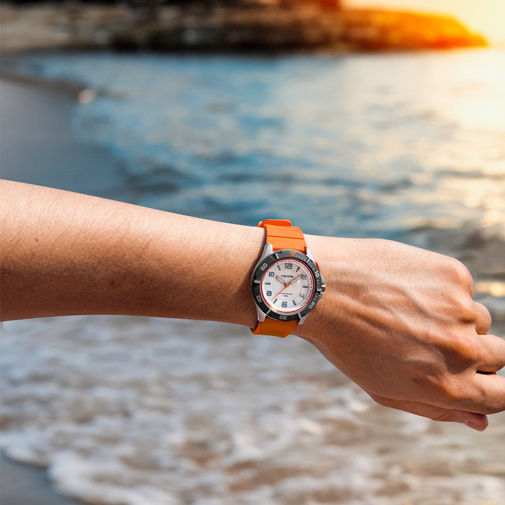 Calypso Mens Sweet Time Orange Rubber Strap Watch K5857/3