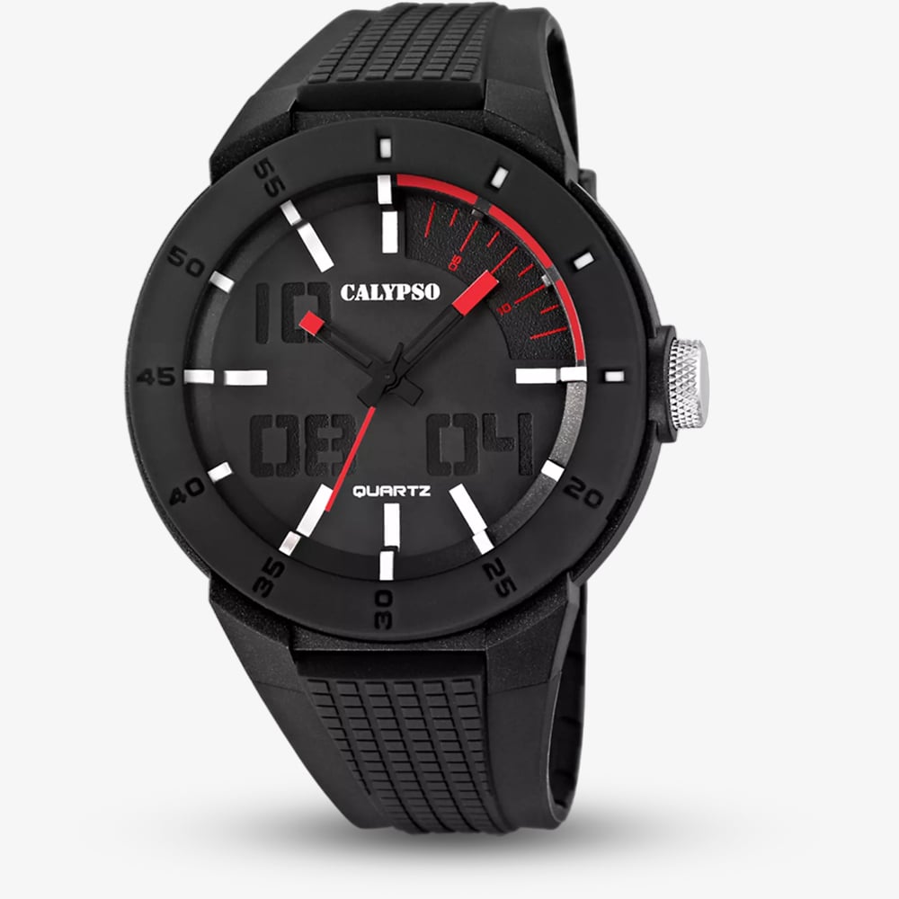 House of Watches - Calypso Mens Street Style Black Rubber Strap Watch K5629/2