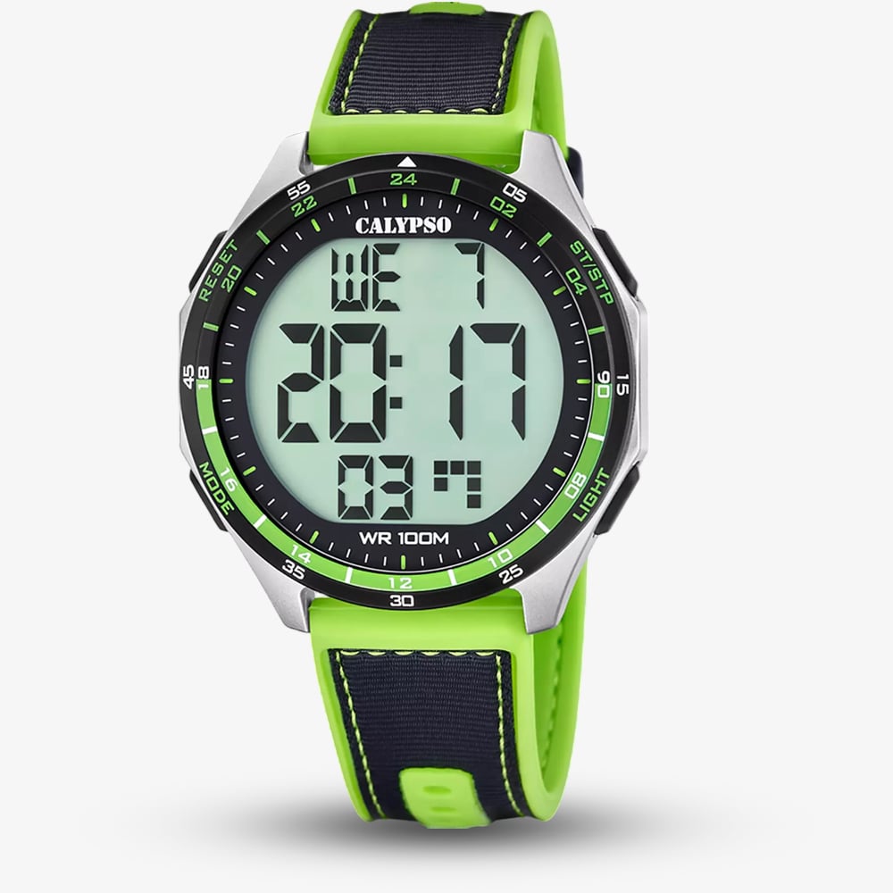 House of Watches - Calypso Mens Urban Digital Green Plastic Strap Watch K5887/2