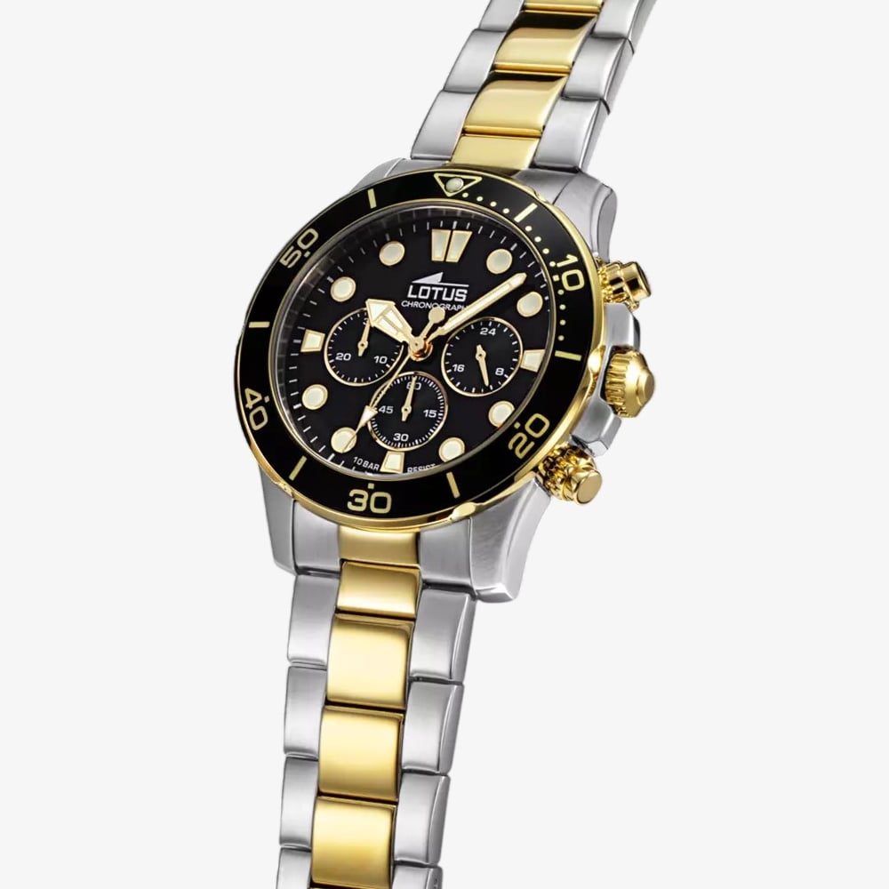 Lotus Mens Classic Two-Tone Black Chronograph Dial Watch L18757/2