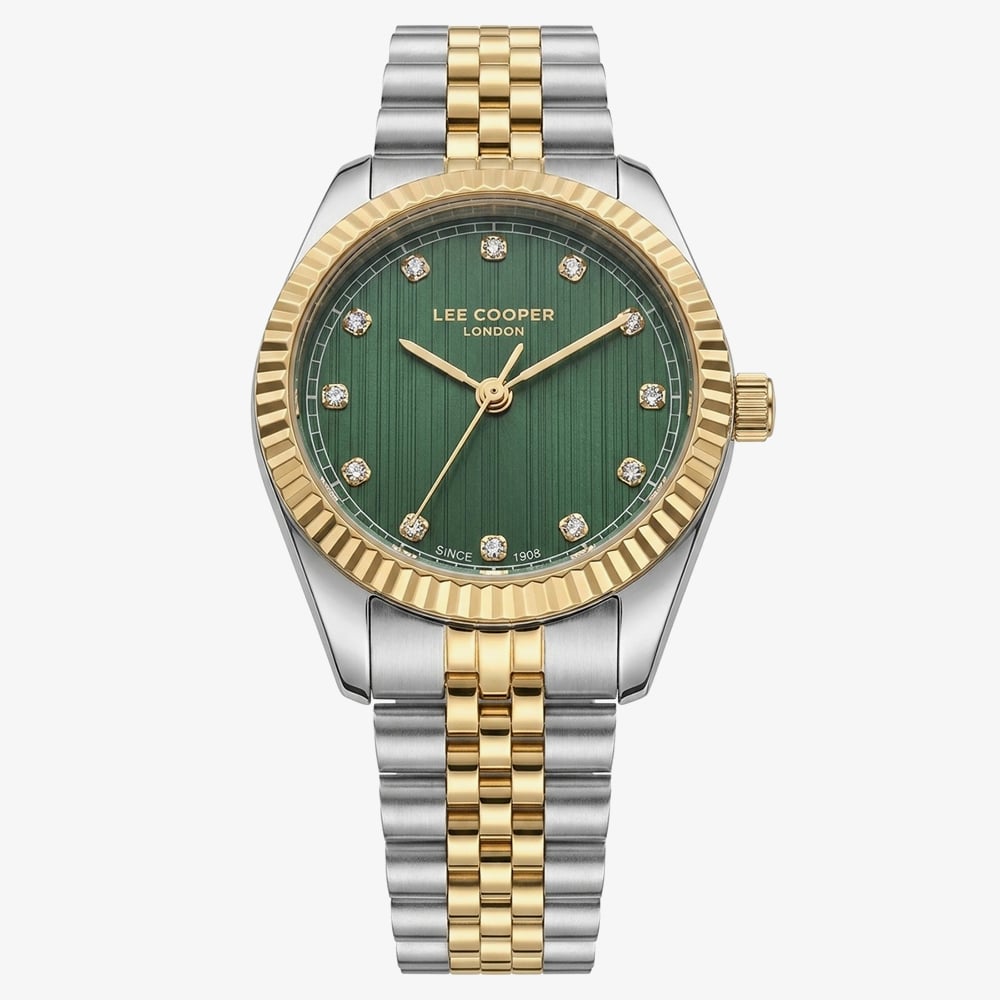 Lee Cooper Ladies Green Crystal Dial Two Tone Bracelet Watch LC08400.270